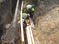 Men in the trench working
